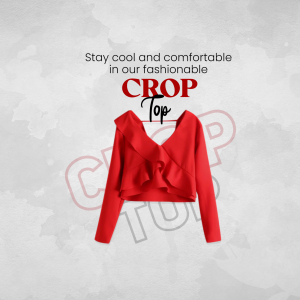 A stylish red long-sleeve crop top with ruffle detailing on a light gray background.