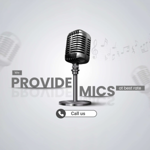 Professional microphone rental advertisement with contact information
