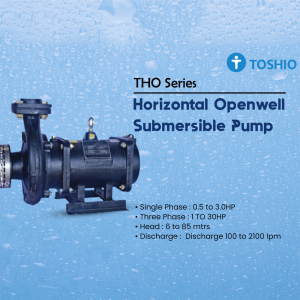 Toshio THO series horizontal openwell submersible pump on blue water background