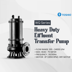 Toshio WQ Series heavy duty industrial submersible effluent transfer pump with technical specifications.