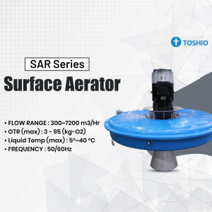 Toshio SAR Series industrial surface aerator with technical specifications listed
