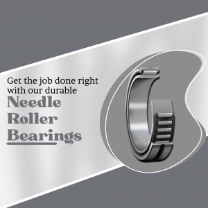 A high-quality metal needle roller bearing displayed on a sleek, professional grey graphic background