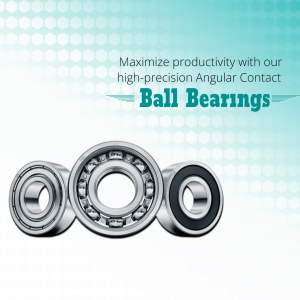 Various types of high-precision ball bearings arranged on a branded light blue background.