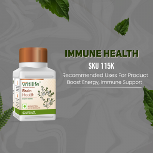 Vritilife Brain Health dietary supplement bottle for immune support and energy