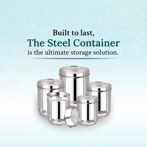 A set of durable stainless steel storage containers on a light blue background