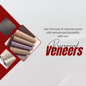 Various samples of decorative recomposed wood veneers displayed on a light background