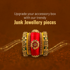 A set of vibrant red, yellow and green silk thread bangles with intricate gold embellishments on a brown background.