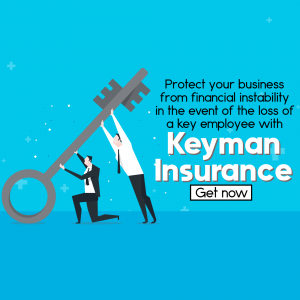 Two business people holding a giant key representing Keyman Insurance