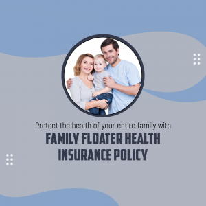 Happy family of three promoting a family floater health insurance policy