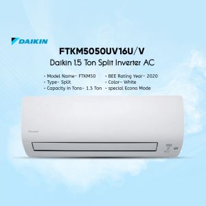White Daikin 1.5 Ton Split Inverter AC on a light blue background