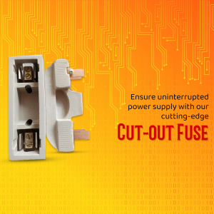 Porcelain electrical cut-out fuse on orange tech background