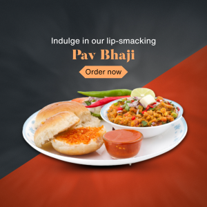 A delicious serving of Indian street food Pav Bhaji on a plate with butter, onions, and chutney.