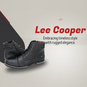 Lee Cooper branded men's black leather boots with lace-up design