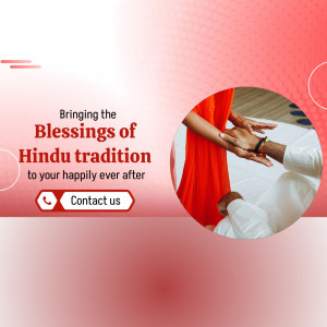 A graphic promoting Hindu wedding tradition services with a picture of a couple holding hands