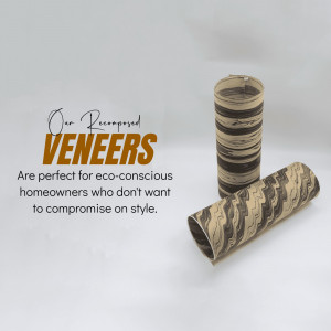 Two rolls of decorative, wavy-patterned recomposed wood veneer placed against a white background