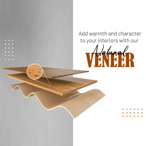 A graphic featuring layers of wood veneer with text promoting interior design solutions