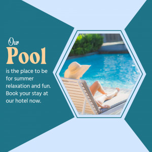 A woman in a sun hat relaxing on a lounge chair by a hotel swimming pool during summer
