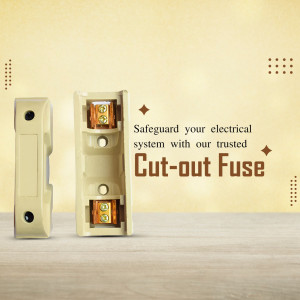 A beige colored electrical cut-out fuse unit displayed against a warm, light-toned background.