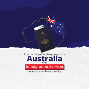 Australian passport and flag with a map background promoting immigration services