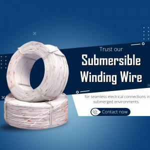 Coils of white submersible winding wire on a blue industrial background