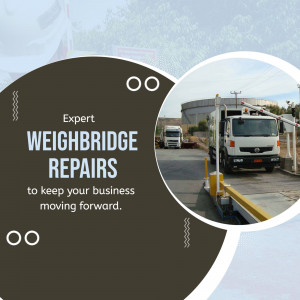 A white service truck driving onto a weighbridge for repairs and maintenance
