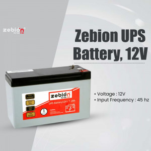 Zebion brand 12V UPS power battery with technical specifications listed