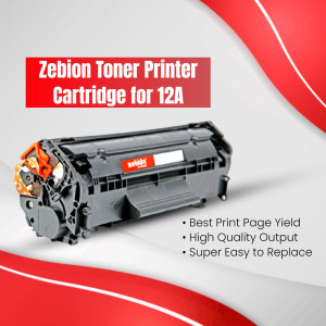Zebion black laser printer toner cartridge model 12A for office and home printing