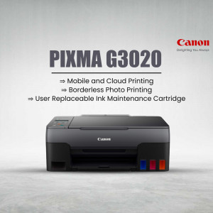 Canon PIXMA G3020 multifunctional ink tank printer showcasing printing features