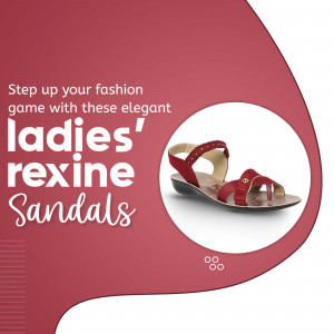 A pair of red elegant ladies rexine sandals shown on a maroon and white background