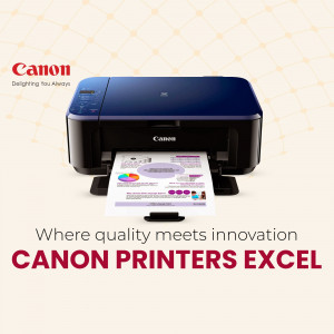 Canon all-in-one printer showing a printed document with a white background and Canon branding
