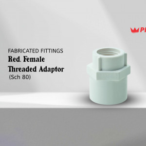 A grey PVC Red Female Threaded Adaptor Sch 80 industrial fitting on a light grey background.