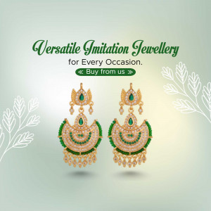 A pair of gold-toned imitation earrings with green accents on a light green background.