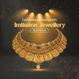 A luxurious gold imitation necklace displayed on a dark background with dramatic spotlighting