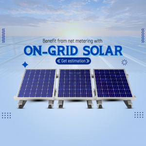 Three solar panels on a light blue background promoting on-grid solar net metering