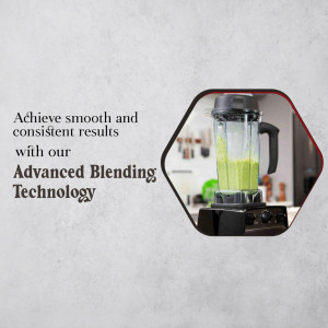 A high-performance blender making a green smoothie with text overlay about advanced blending technology.