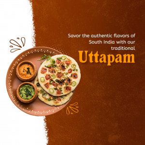 Delicious traditional South Indian Uttapam served with chutney on a rustic plate