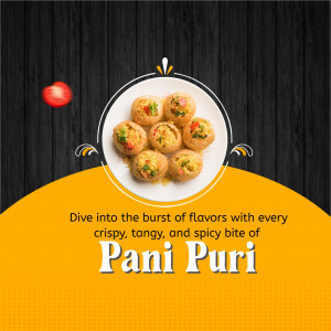 A plate of crispy Pani Puri served against a dark wooden background with a bright yellow bottom section