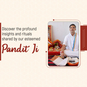 An Indian Pandit Ji sitting in prayer with religious texts and offerings in the background