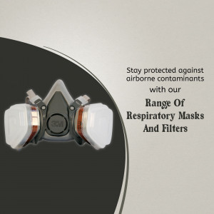 3M industrial half face respirator mask with dual filters against a gray background.