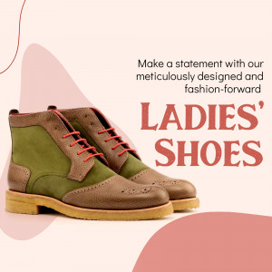 A pair of stylish olive green and brown leather ankle boots for ladies displayed against a pink graphic background.