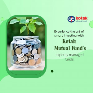 A glass jar filled with coins and a small plant growing out of it, representing investment growth with Kotak Mutual Fund.