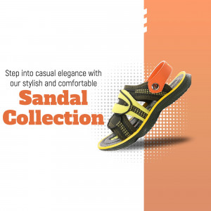 A stylish and comfortable sandal displayed on a peach and white background