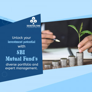 SBI Mutual Fund advertisement showing coins stacked as a plant growing to represent investment growth