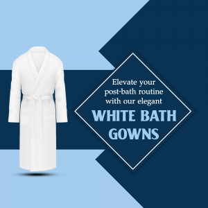 A white bathrobe displayed next to text about elevating a post-bath routine.