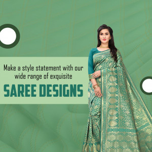 Exquisite Green Traditional Saree Graphic For Twitter