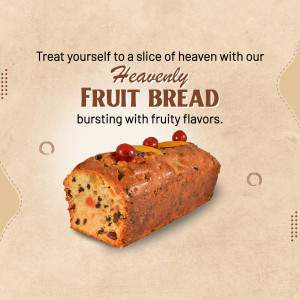 A loaf of delicious fruit bread topped with cherries against a light brown background