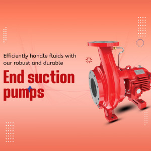A red industrial end suction pump used for efficient fluid handling against a light peach background