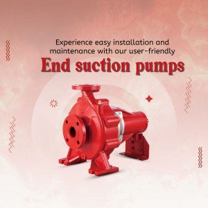 A red industrial end suction pump displayed against a soft pink gradient background