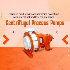 An orange and white industrial centrifugal process pump displayed on a textured background.