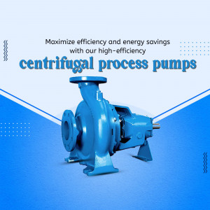 A blue industrial centrifugal process pump displayed on a white and blue gradient background.